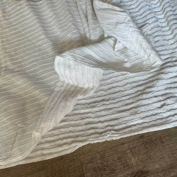 White Chenille Bedspread with Green Scrollwork and Pastel Floral Accents